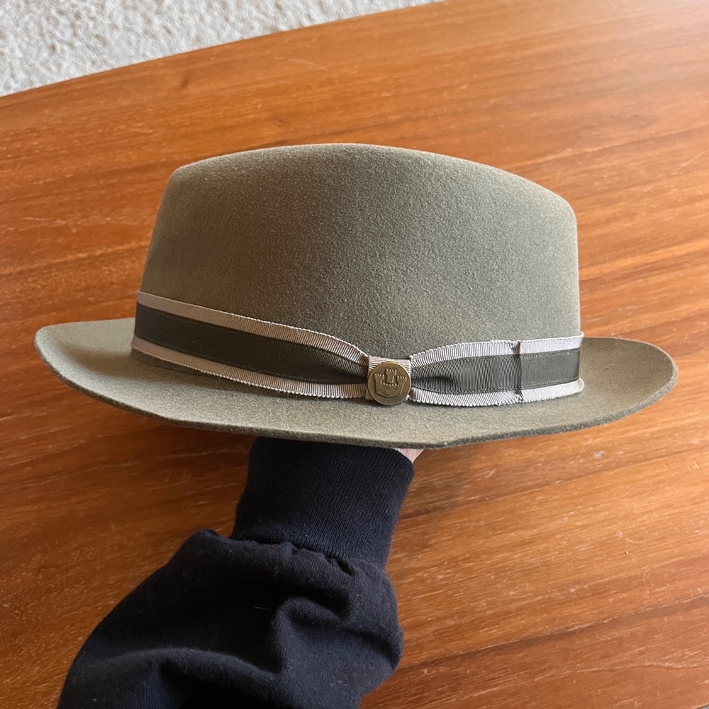 Sage Green Wool Felt Goorin Bros Brothers Fedora Hat Gray Grey XXL 7 7/8 63cm 25